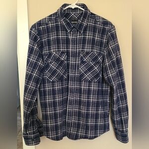 Brixton Dark Blue and White Plaid Men's Bowery Flannel